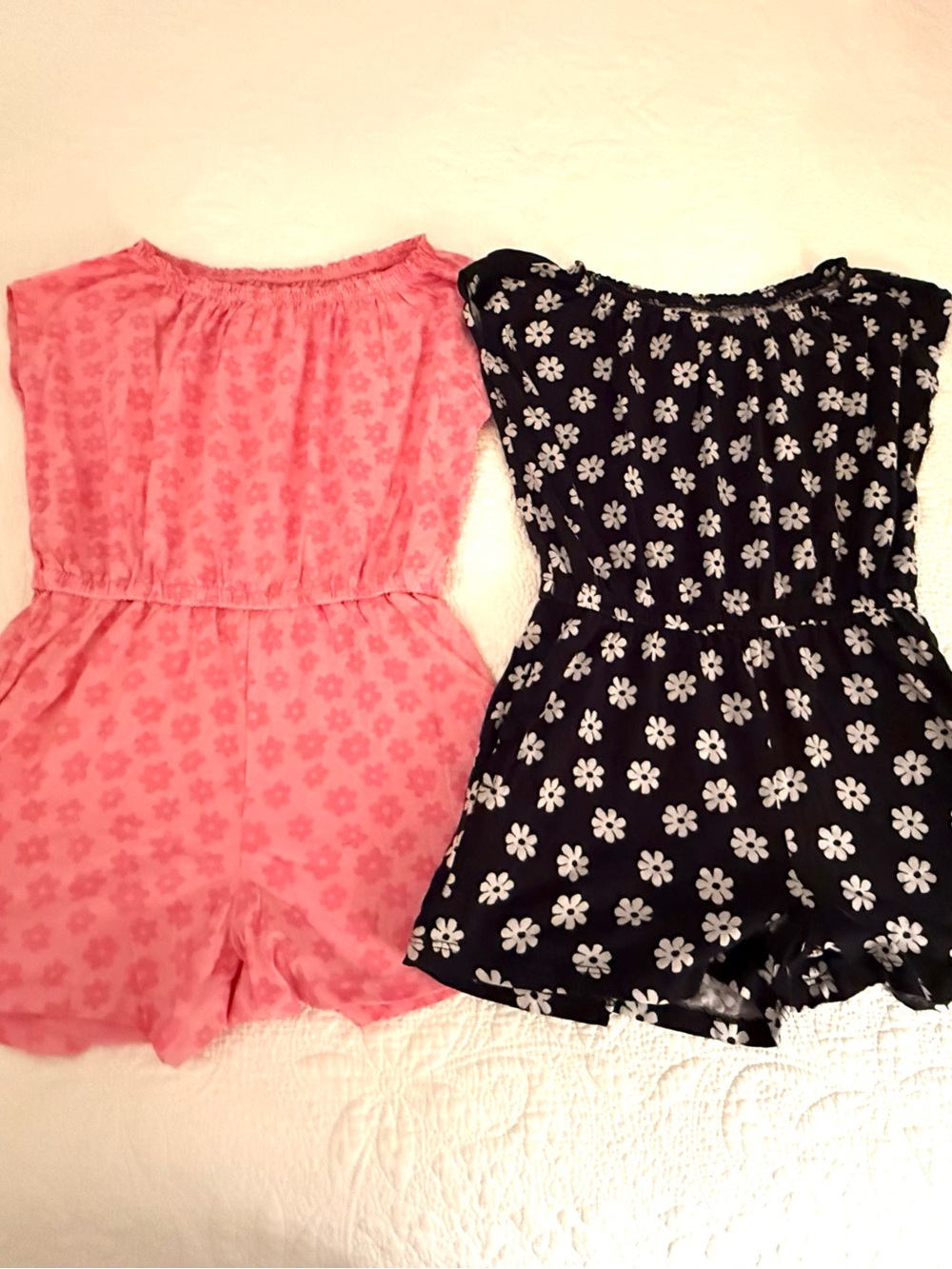 Set of 2! Old Navy Pink Floral Romper & Black Floral Romper Girls L, large 10-12
